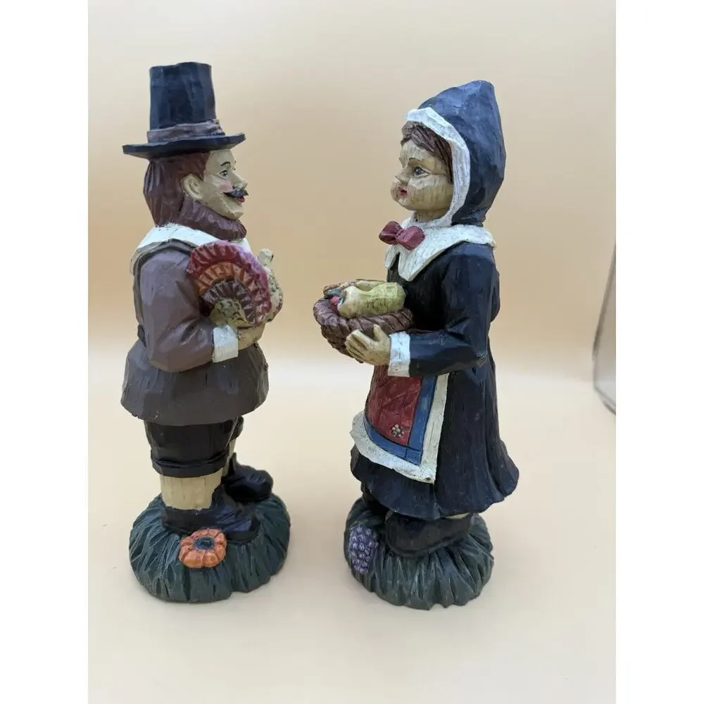 Vintage Pilgrim Puritan Thanksgiving Figurines Set 8” Resin Harvest Decor
